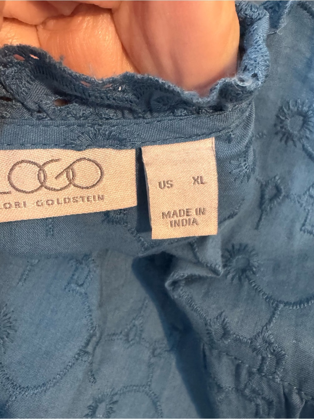 LOGO by Lori Goldstein Teal Eyelet Ruffle Peasant Top   XLARGE   #Q - Picture 9 of 9